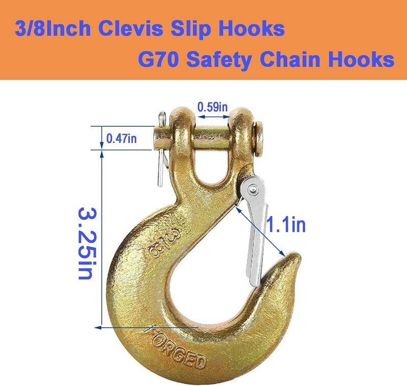 Yision 2PCS 3/8 Inch Clevis Slip Hook with Safety Latch, G70 Forged Steel for Trailer, Heavy Duty Chain Hooks Deck Hauler Receiver Hitches Trailer,18,000lbs Capacity, Gold - Image 2